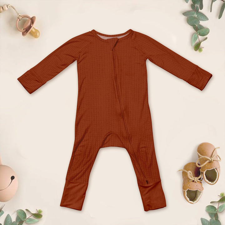Rust Brown Ribbed Bamboo Baby Clothing – Warm and Earthy