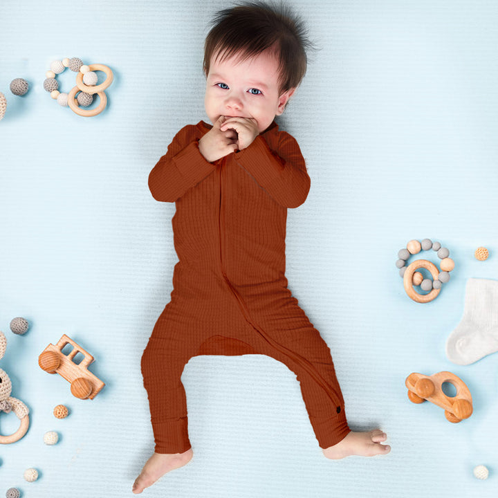 Rust Brown Ribbed Bamboo Baby Clothing – Warm and Earthy
