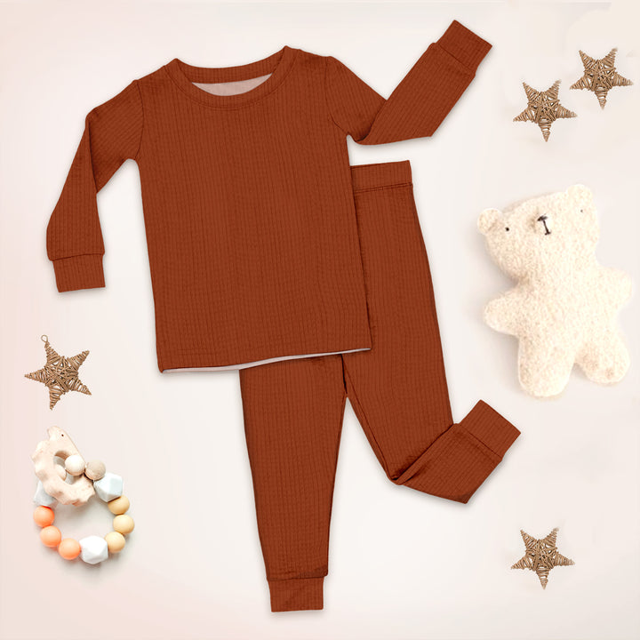 Rust Brown Ribbed Bamboo Baby Clothing – Warm and Earthy