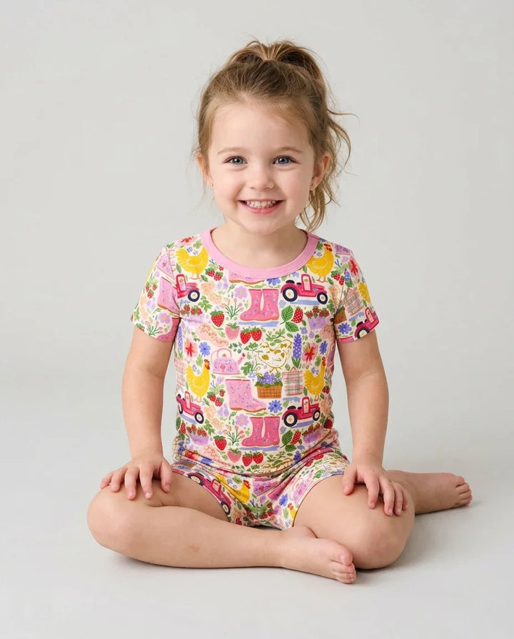 Pijama de dos piezas de bambú de manga corta con pantalón corto a juego para madre e hija de Farm Life