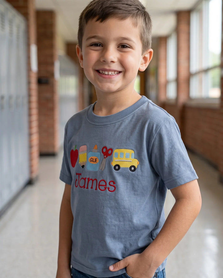Custom Name School Kit Embroidered Bamboo Crewneck T-Shirt