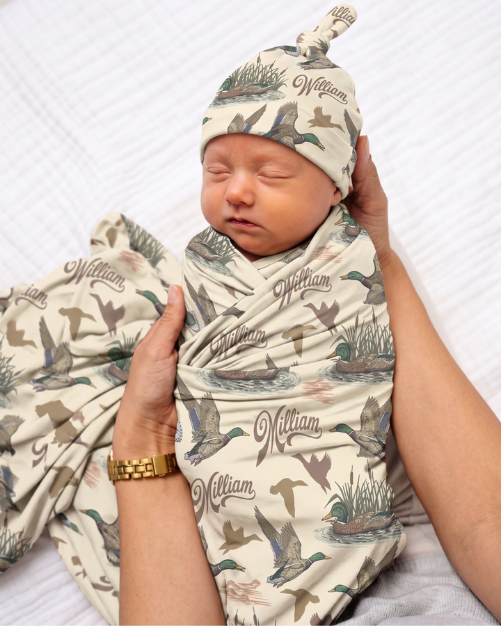 Custom Name Western Mallard Duck Bamboo Swaddle Blanket