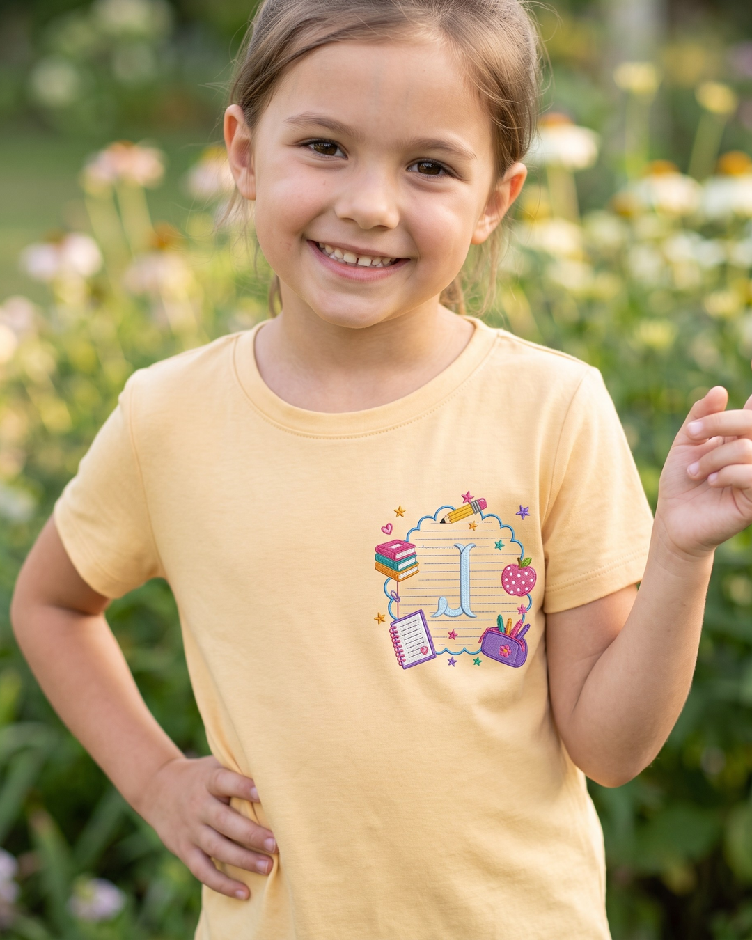 Custom Monogram Text School Day Embroidered Bamboo Crewneck T-Shirt