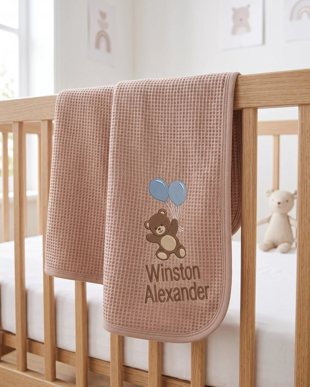 Personalized Dream Bear Embroidered Waffle Bamboo Blanket