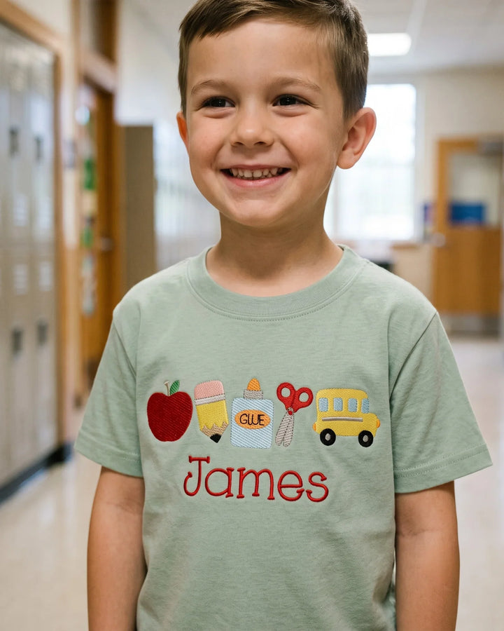 Custom Name School Kit Embroidered Bamboo Crewneck T-Shirt