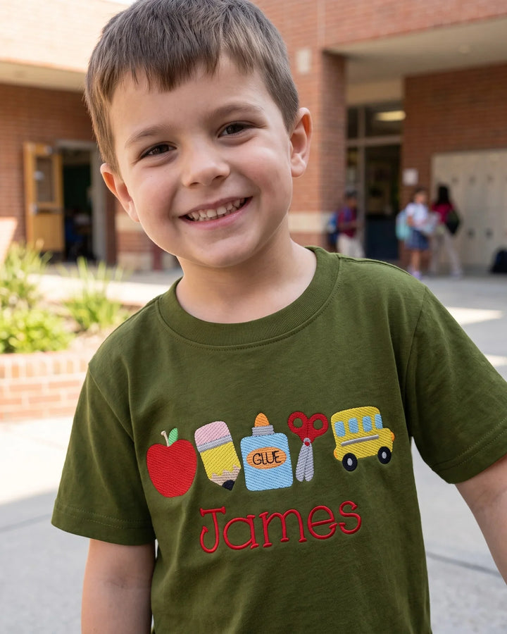 Custom Name School Kit Embroidered Bamboo Crewneck T-Shirt