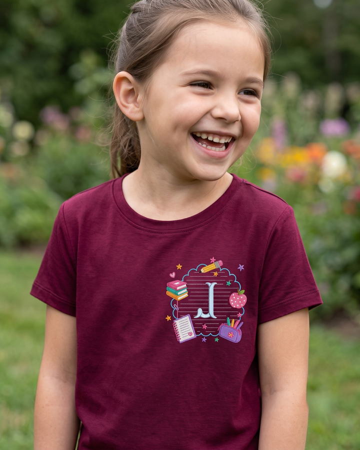 Custom Monogram Text School Day Embroidered Bamboo Crewneck T-Shirt
