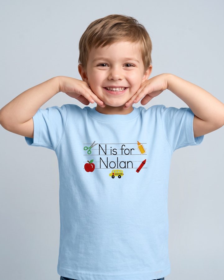 Custom Name Hello Classroom Embroidered Bamboo Crewneck T-Shirt