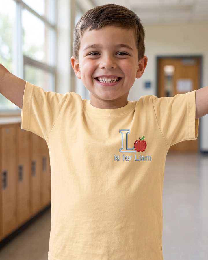 Custom Name Little Apple Embroidered Bamboo Crewneck T-Shirt