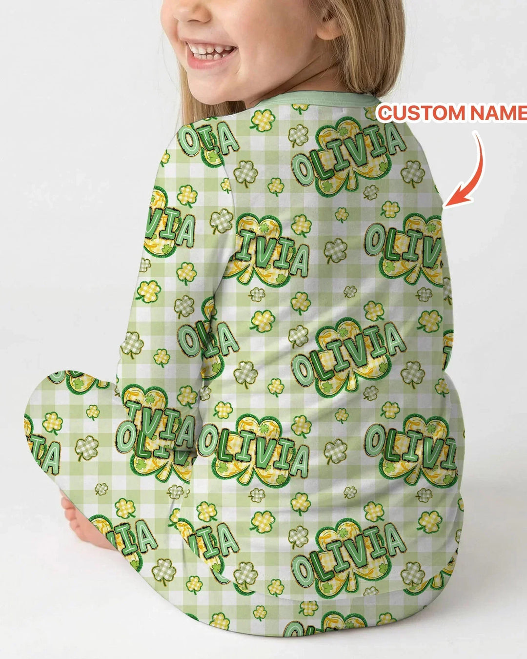 Lucky Shamrock Custom Name Two Piece Long Sleeve Pajama Set