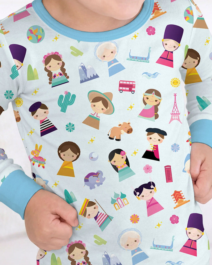 Tiny Friends Around the World Bamboo Two Piece Long Sleeve Pajama Set
