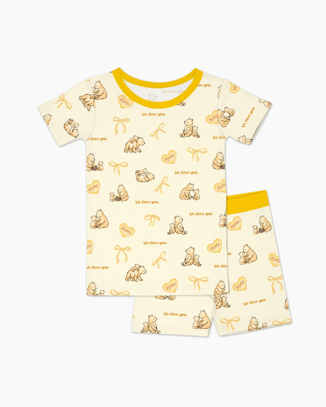 Sweat Yellow Mama Bear Two Piece Short Sleeve Shorts Pajama Set