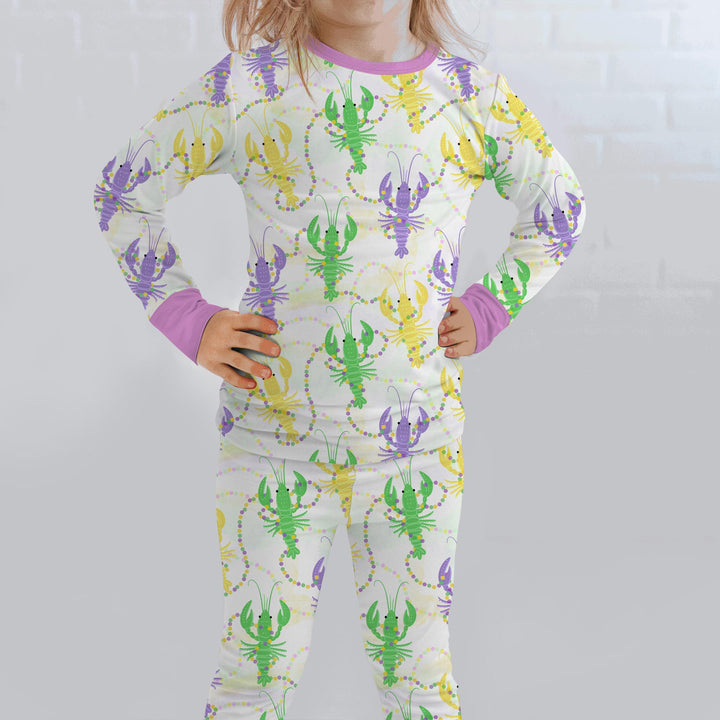 Mardi Gras Crawfish Family Matching Two Piece Long Sleeve Pajama Set
