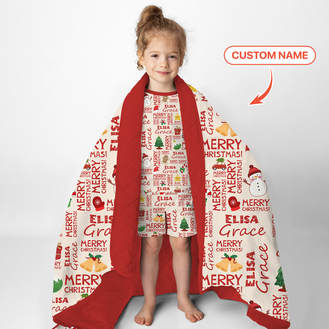 Benutzerdefinierter Name Frohe Weihnachten Quilt Decke