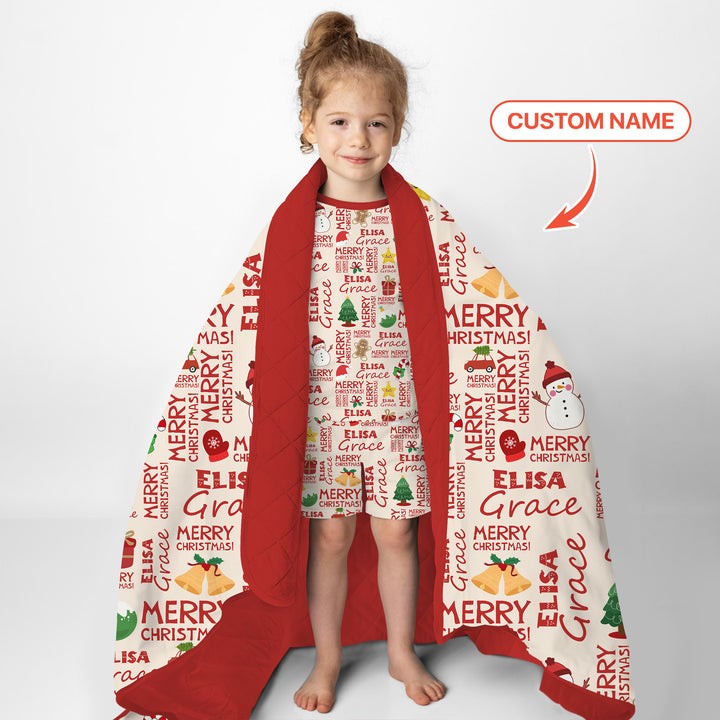 Benutzerdefinierter Name Frohe Weihnachten Quilt Decke