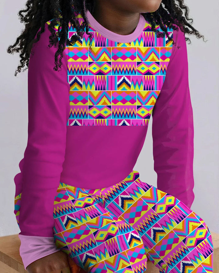 Kente Vibes Family Matching Bamboo Two Piece Long Sleeve Pajama Set