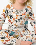 Conjunto de pijama de dos piezas de bambú de manga larga a juego para toda la familia de gatos Goofy Mischief