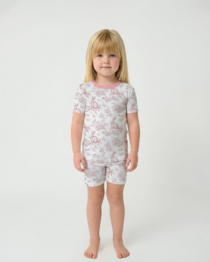 Easter Chinoiserie Toile de Jouy Two Piece Short Sleeve Shorts Pajama Set