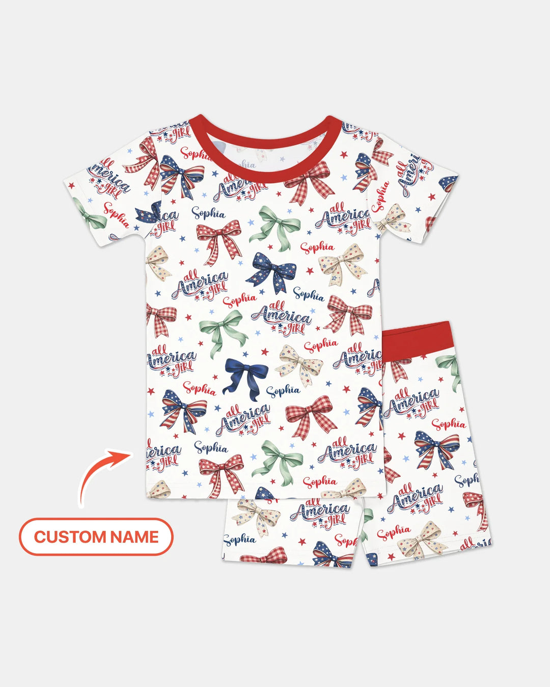 Custom Name All American Girl Bamboo Two Piece Short Sleeve Shorts Pajama Set