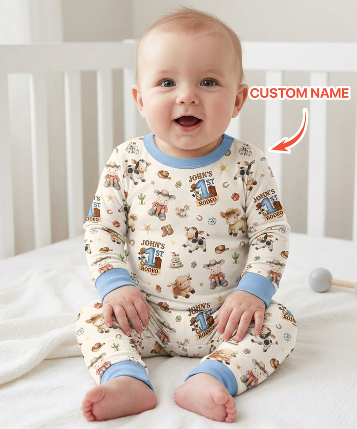 Custom Name First YeeHaw Birthday Bamboo Two Piece Long Sleeve Pajama Set