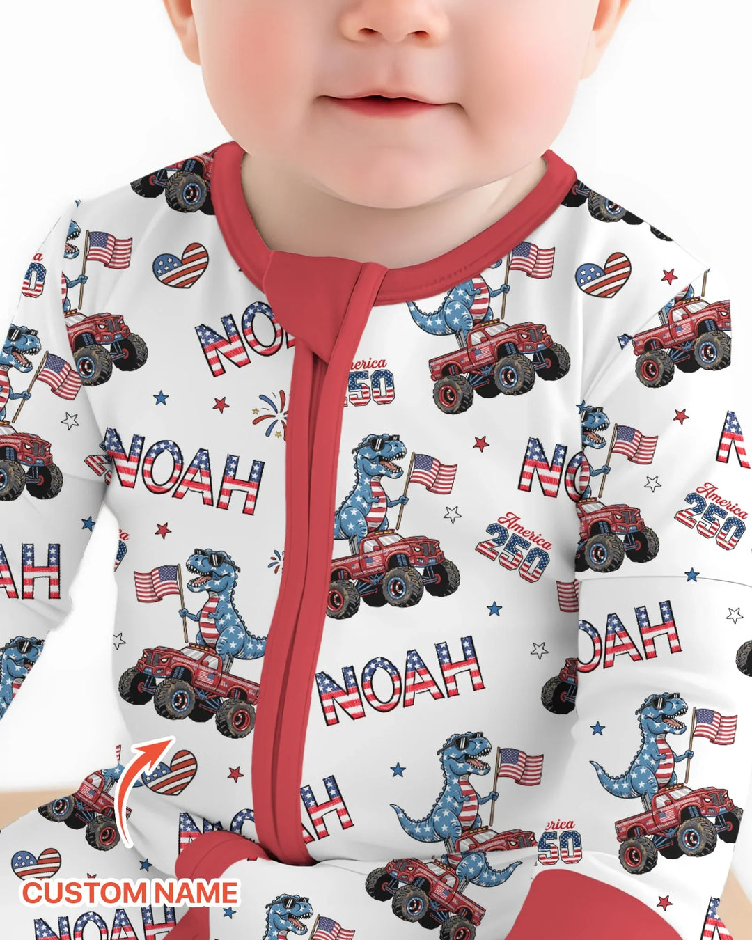 Custom Name American Flag Dinosaur Bamboo Convertible Zippy