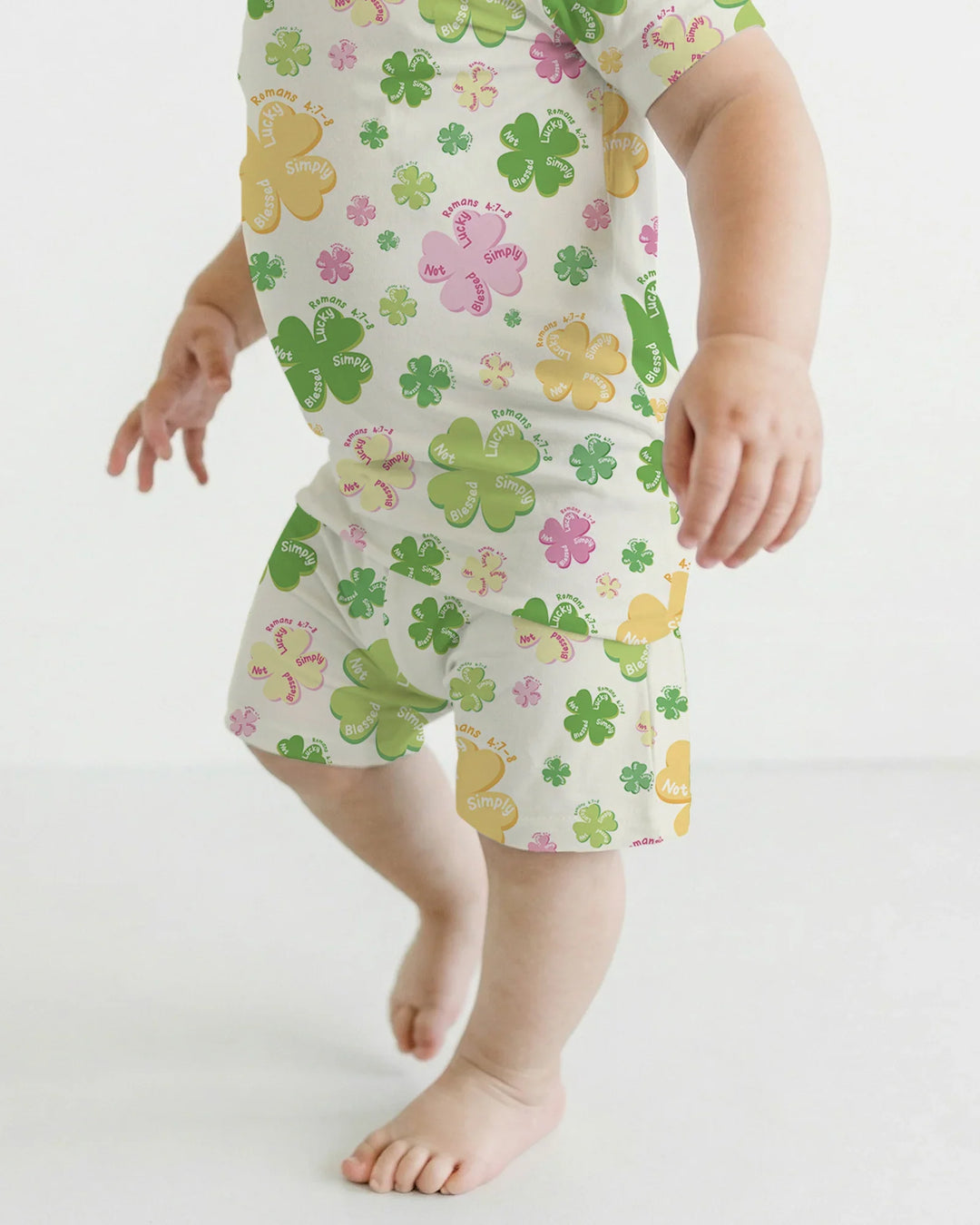 Shamrocks Print St. Patrick's Day Two Piece Short Sleeve Shorts Pajama Set