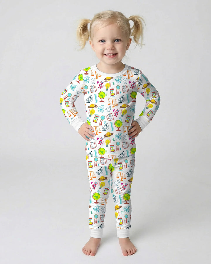 Tiny Scientist Explores The World Bamboo Two Piece Long Sleeve Pajama Set
