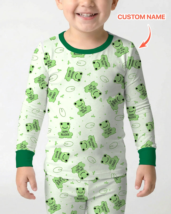 Marzipan Passover Conversation Frogs Two Piece Long Sleeve Pajama Set
