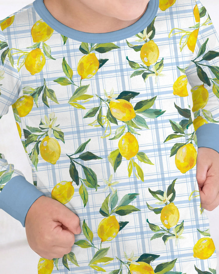 Mediterranean Lemons Family Matching Bamboo Two Piece Long Sleeve Pajama Set