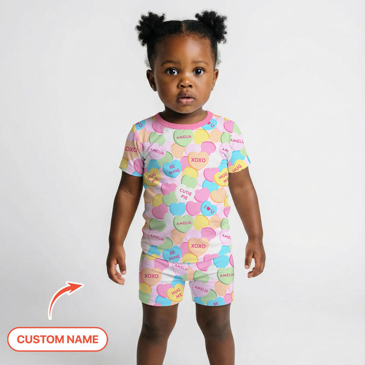 Valentine Candy Crush Family Matching Two Piece Short Sleeve Shorts Pajama Set