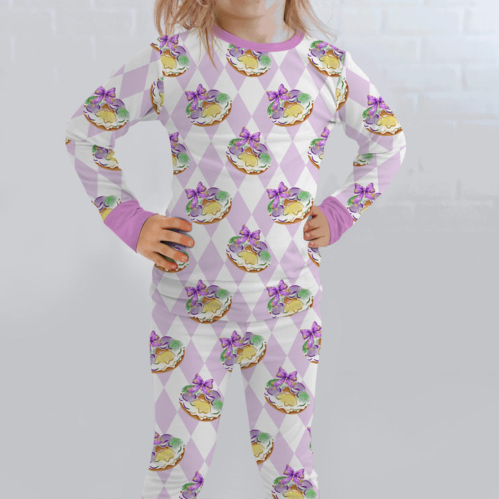 Mardi Gras Donut Two Piece Long Sleeve Pajama Set