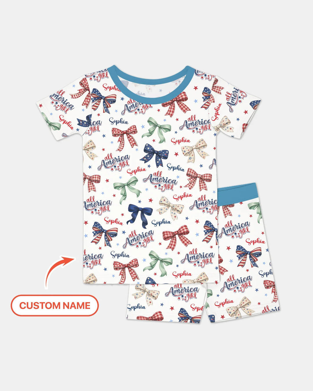 Custom Name All American Girl Bamboo Two Piece Short Sleeve Shorts Pajama Set