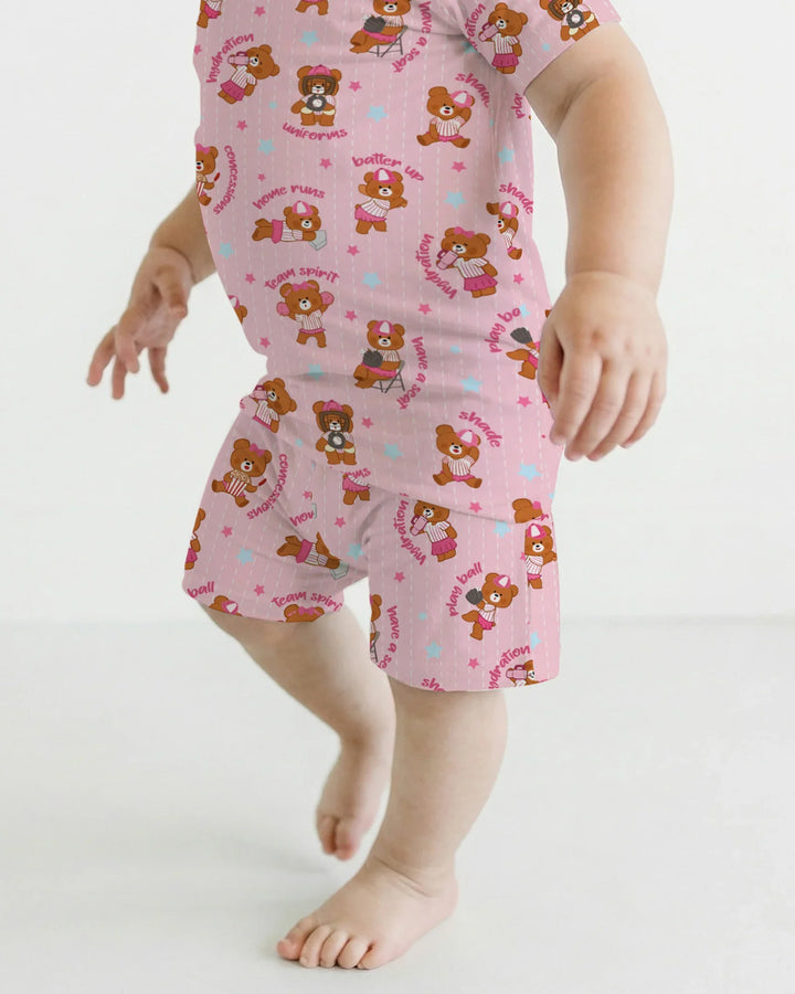 Born To Play Baseball Bamboo Two Piece Short Sleeve Shorts Pajama Set