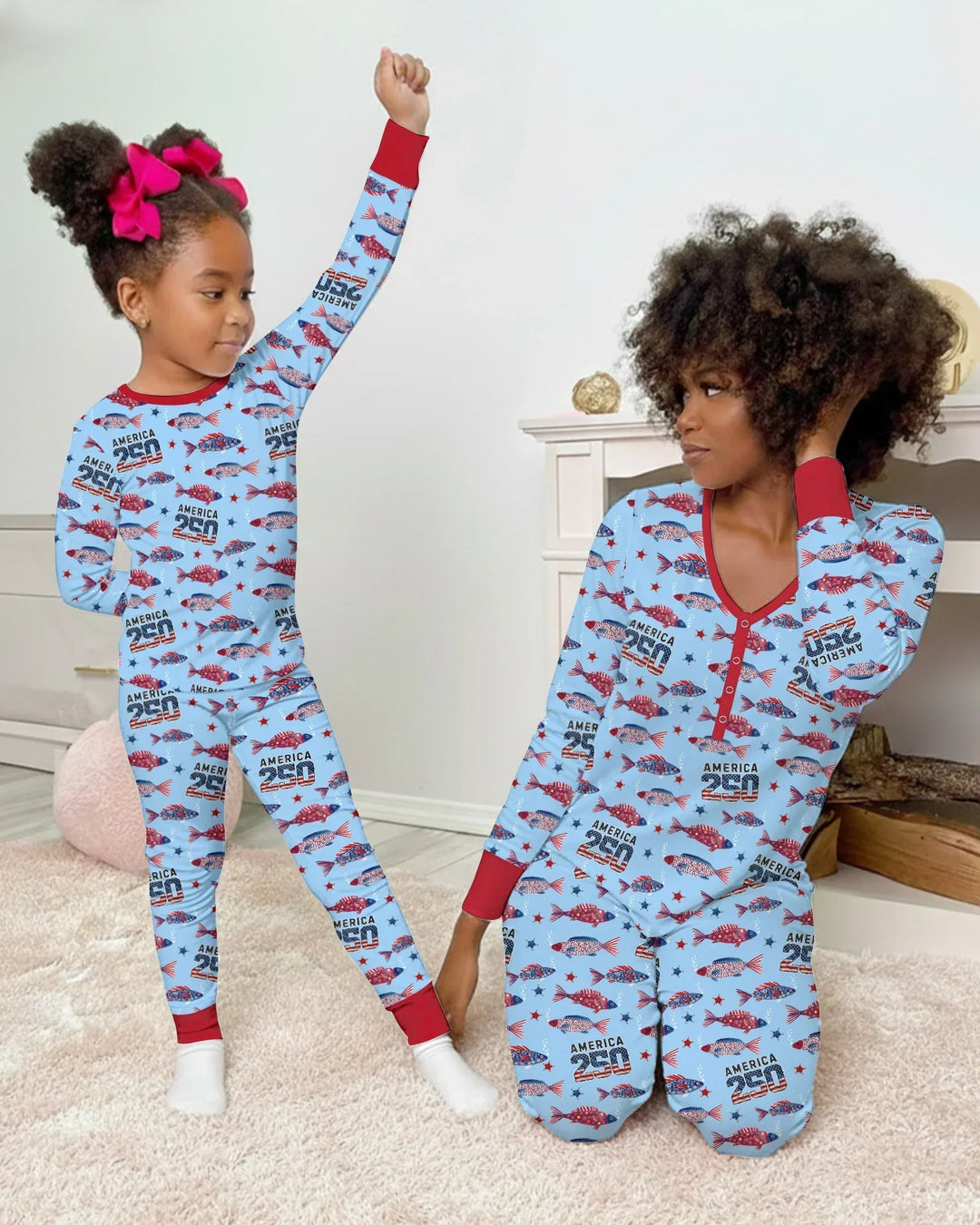 Stars and Stripes Fisch Bambus Pyjama Set für Damen