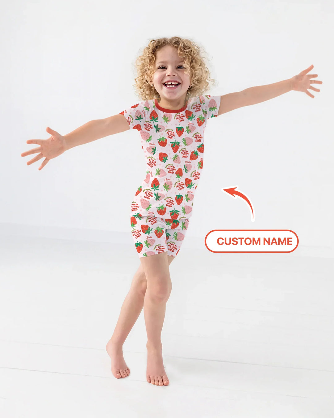 Pijama de dos piezas de bambú con pantalones cortos y manga corta con la inscripción "Todo lo puedo en Cristo"