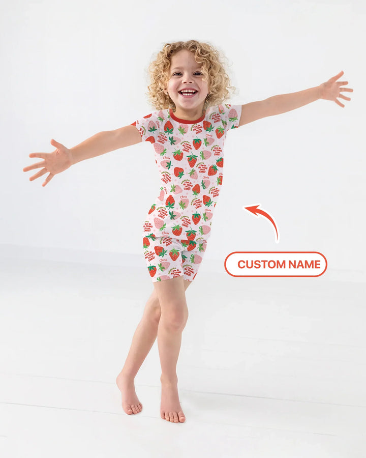 Pijama de dos piezas de bambú con pantalones cortos y manga corta con la inscripción "Todo lo puedo en Cristo"