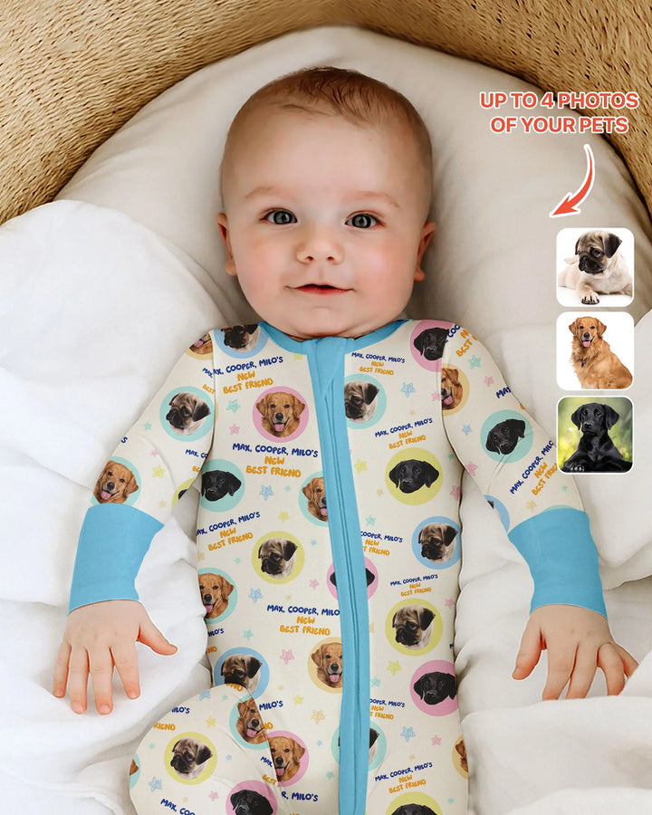 Pijama convertible de bambú con cremallera y fotos personalizadas de tu mascota "Mi nuevo mejor amigo"