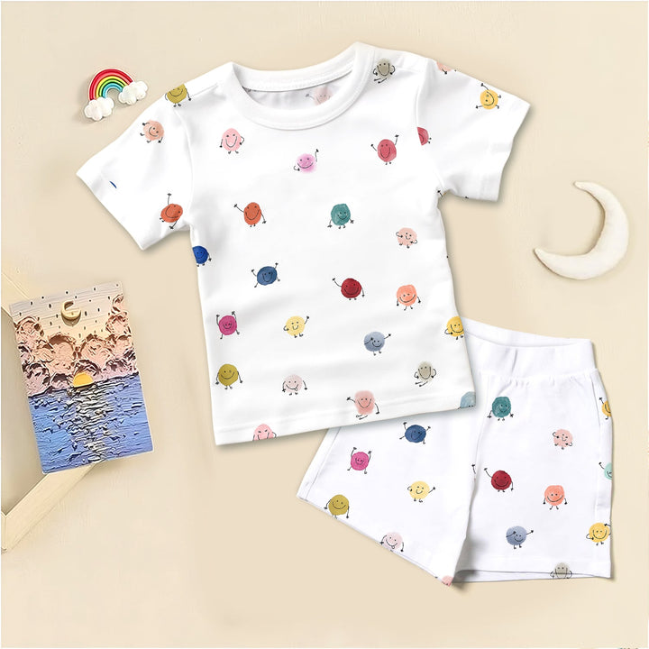 Colorful Happy Dots Two Piece Short Sleeve Shorts Pajama Set