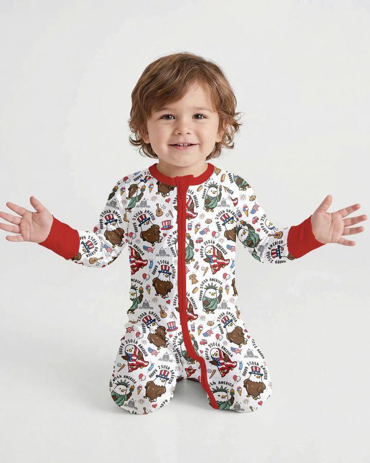 Happy 250th America Cute Patriotic Eagles Family Matching Bamboo Convertible Zippy