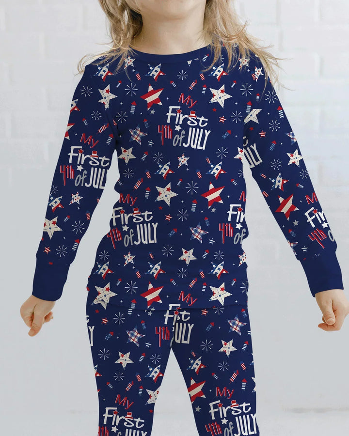 My First 4th of July Star Striped  Bamboo Two Piece Long Sleeve Pajama Set