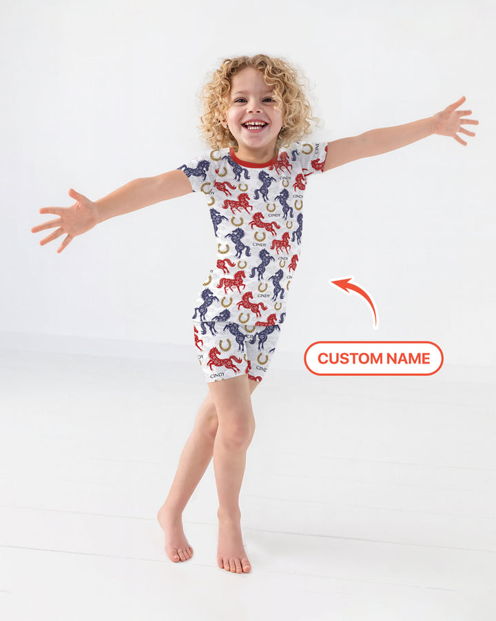 Zweiteiliges Pyjama-Set mit kurzen Ärmeln und Shorts im Sommer-Design