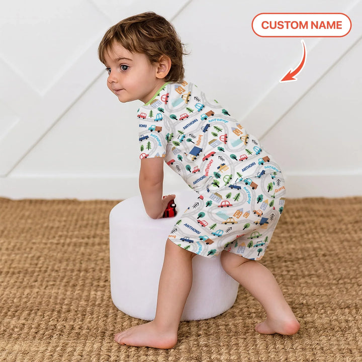 Custom Name Road Map Two Piece Short Sleeve Shorts Pajama Set