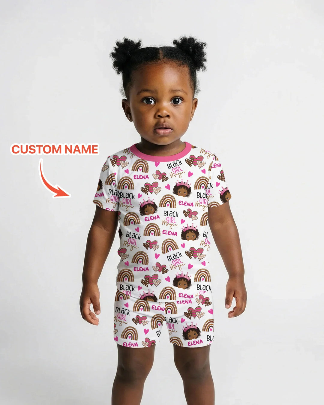 Conjunto de pijama de dos piezas de bambú con shorts y manga corta "Black Girl Magic" con nombre personalizado