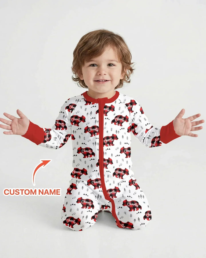 Oso familiar con nombre personalizado, a juego, de bambú convertible con cremallera