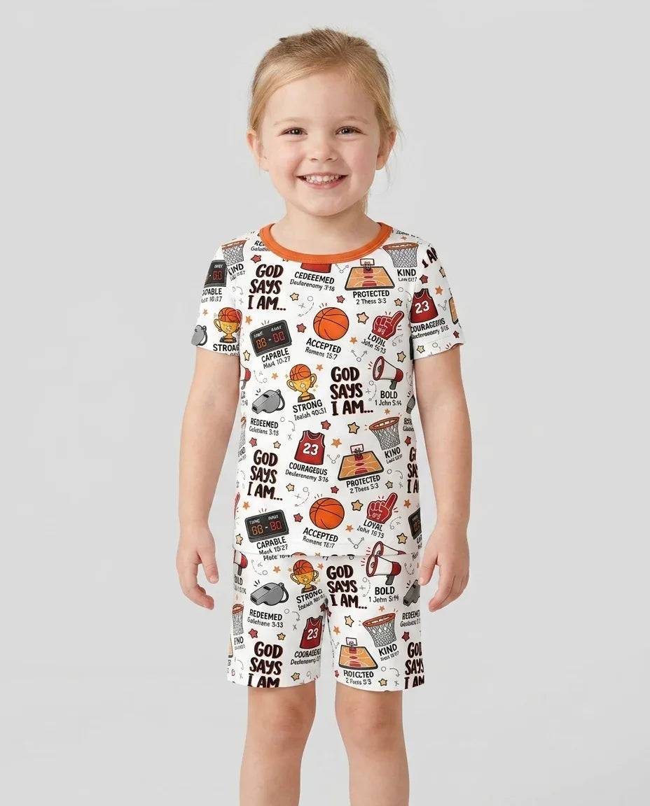 Basketball God Says I Am Bamboo Two Piece Short Sleeve Shorts Pajama Set