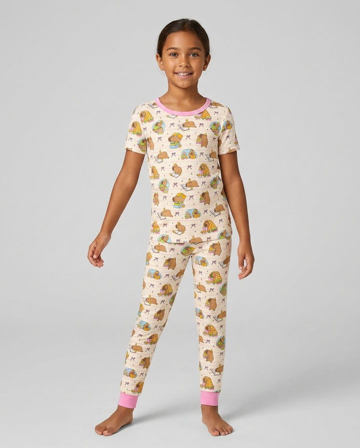 Sweet Study Capy Bamboo Two Piece Short Sleeve Pajama Set