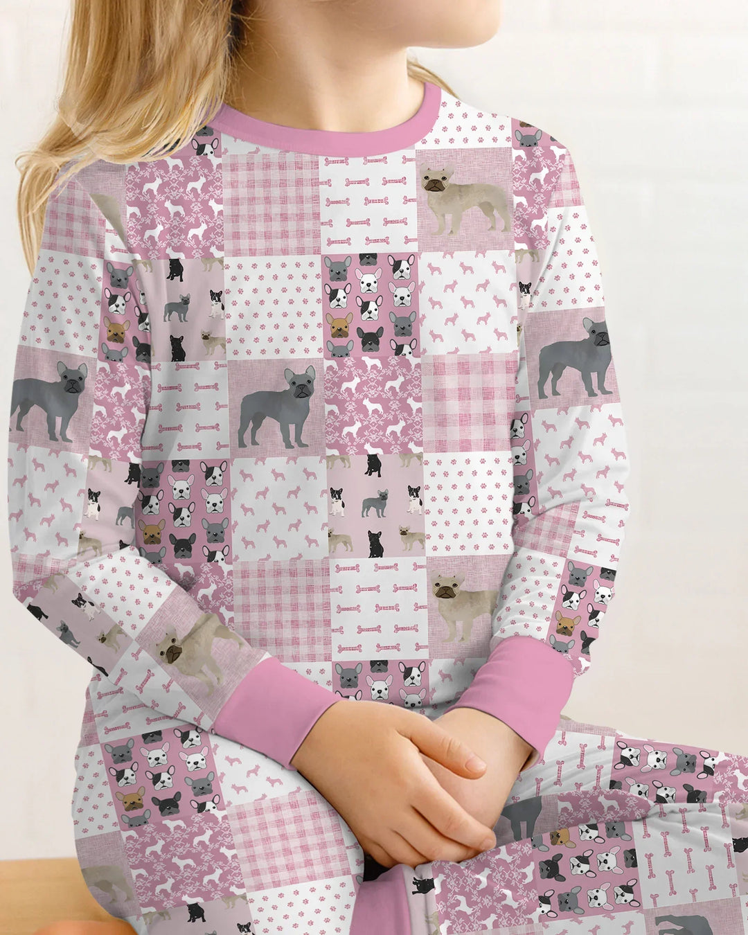 Frenchies Patchwork Family Matching Two Piece Long Sleeve Pajama Set