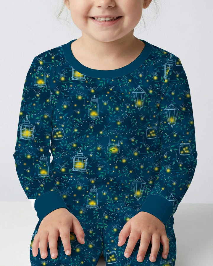 Conjunto de pijama de dos piezas de manga larga de bambú Firefly Evening Forest