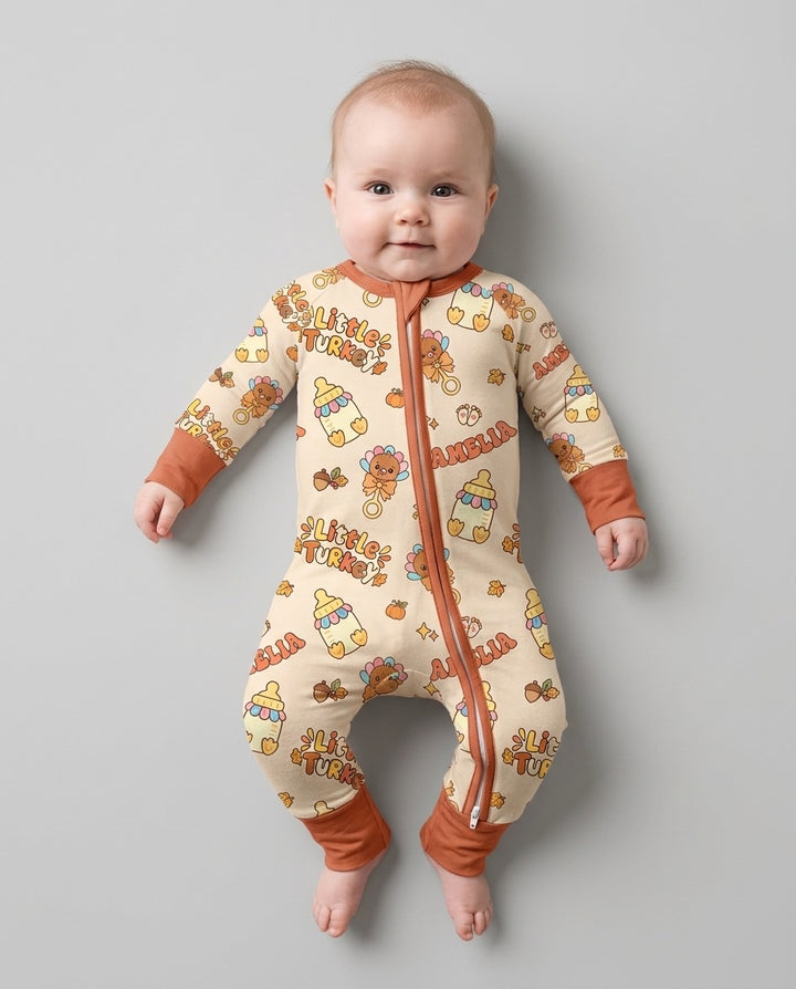 Little Turkey On The Way Family Matching Bamboo Convertible Zippy