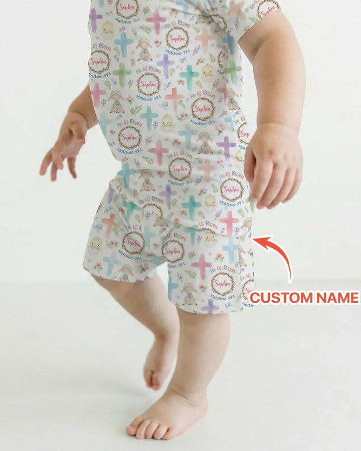 He Is Risen Personalized Two Piece Short Sleeve Shorts Pajama Set